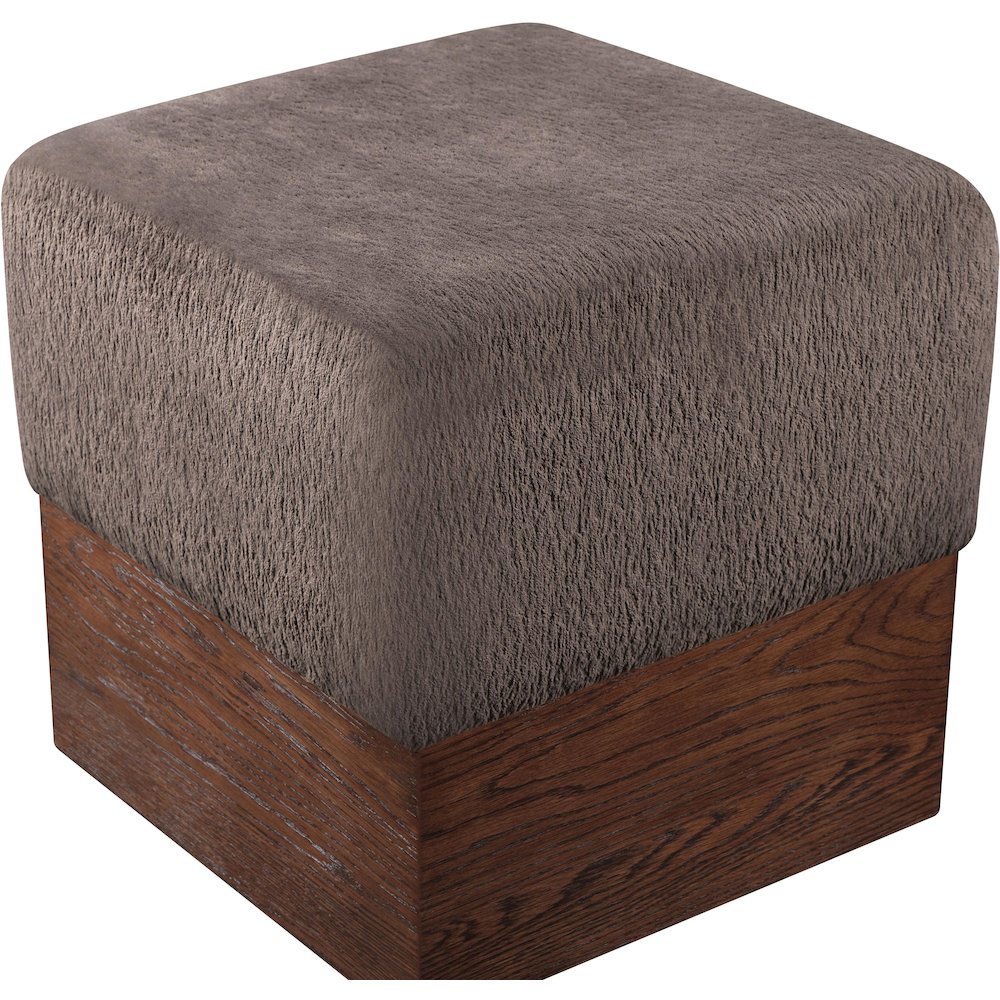Havre Brown Velour Fur Fabric Ottoman/Stool. Picture 4