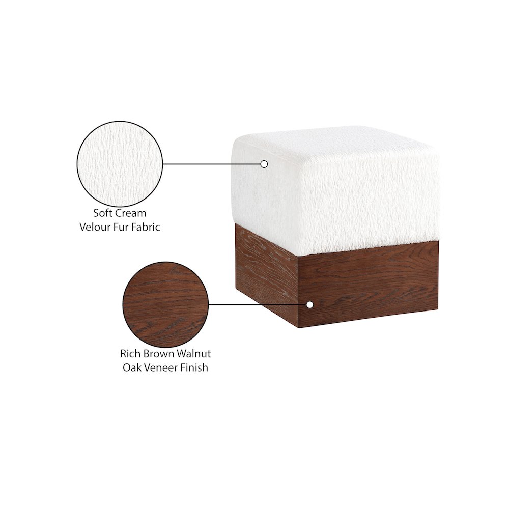 Havre Cream Velour Fur Fabric Ottoman/Stool. Picture 7