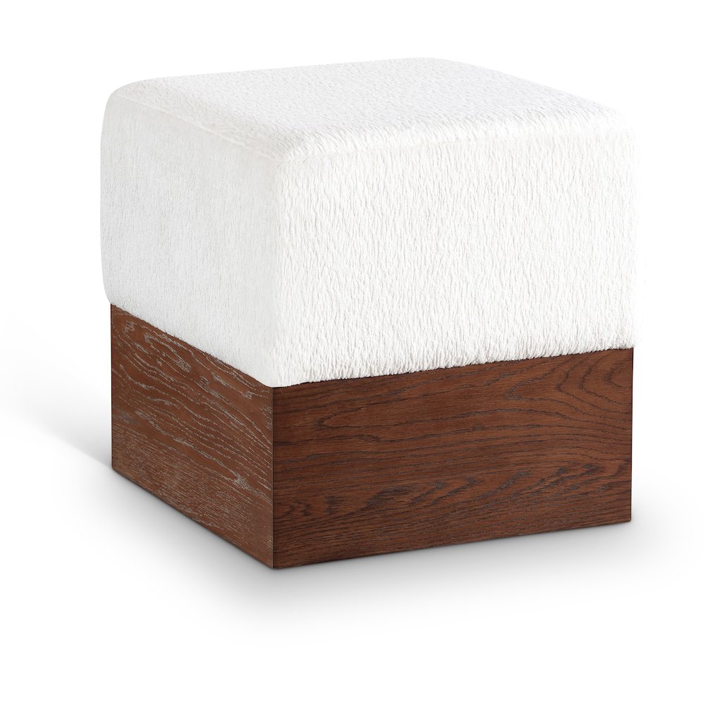 Havre Cream Velour Fur Fabric Ottoman/Stool. Picture 1