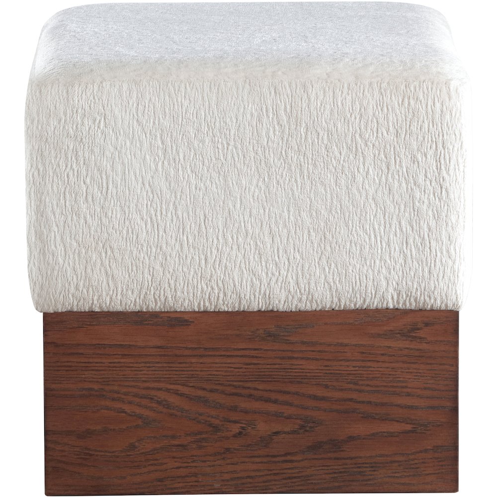 Havre Cream Velour Fur Fabric Ottoman/Stool. Picture 3