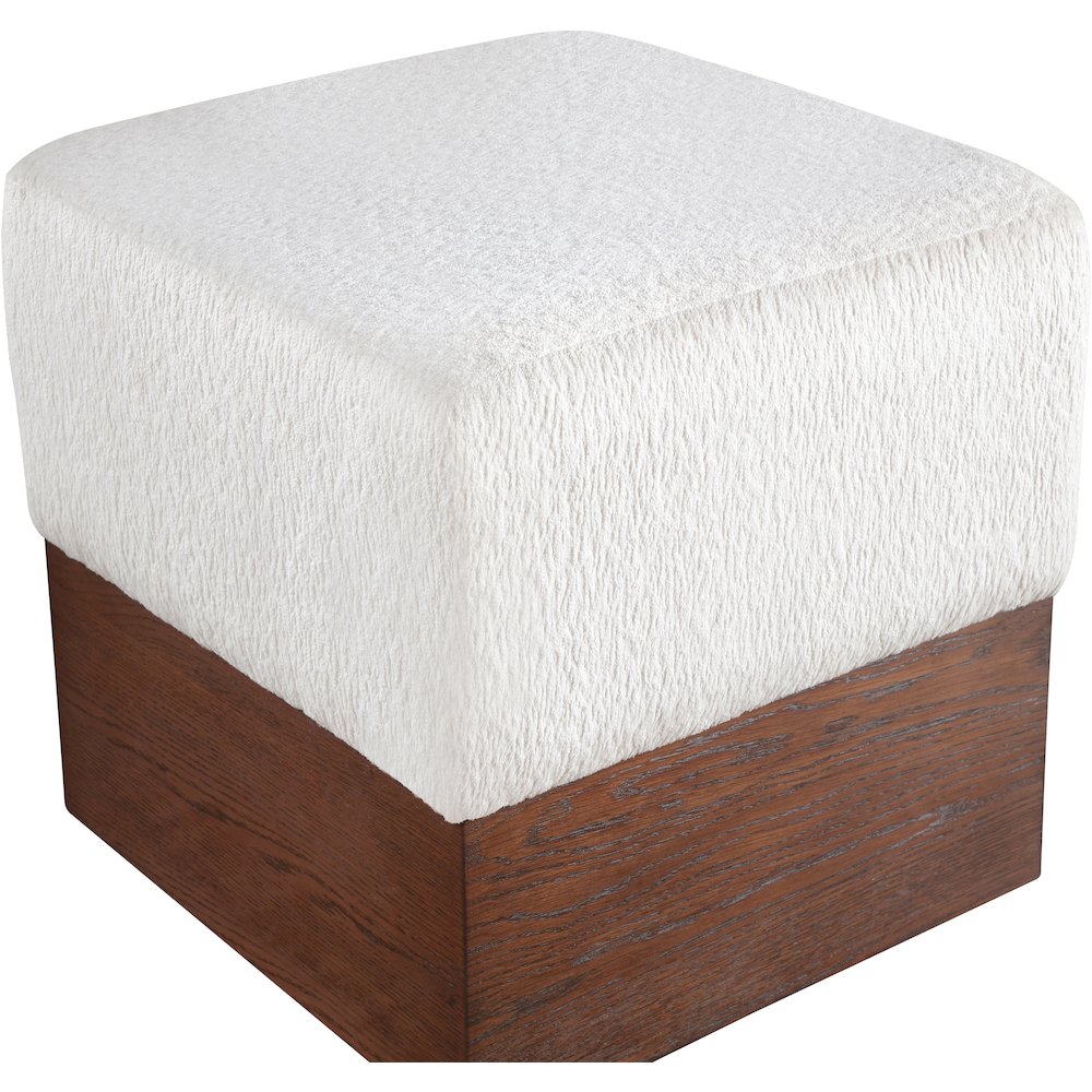Havre Cream Velour Fur Fabric Ottoman/Stool. Picture 4