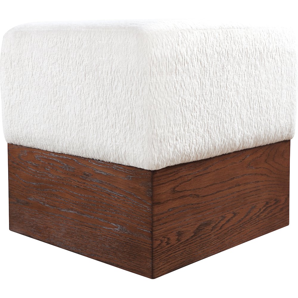 Havre Cream Velour Fur Fabric Ottoman/Stool. Picture 5