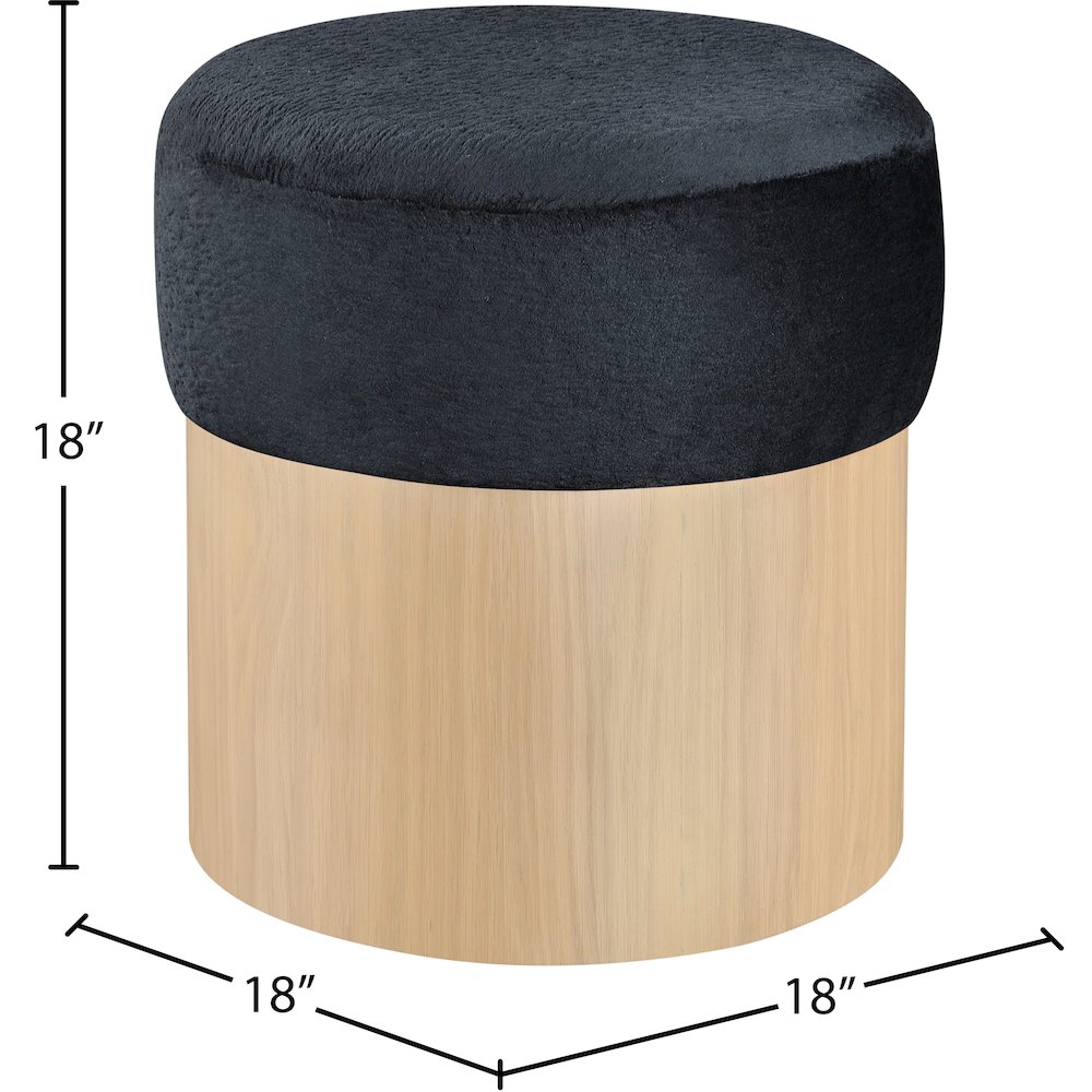 Nimes Black Velour Fur Fabric Ottoman/Stool. Picture 5