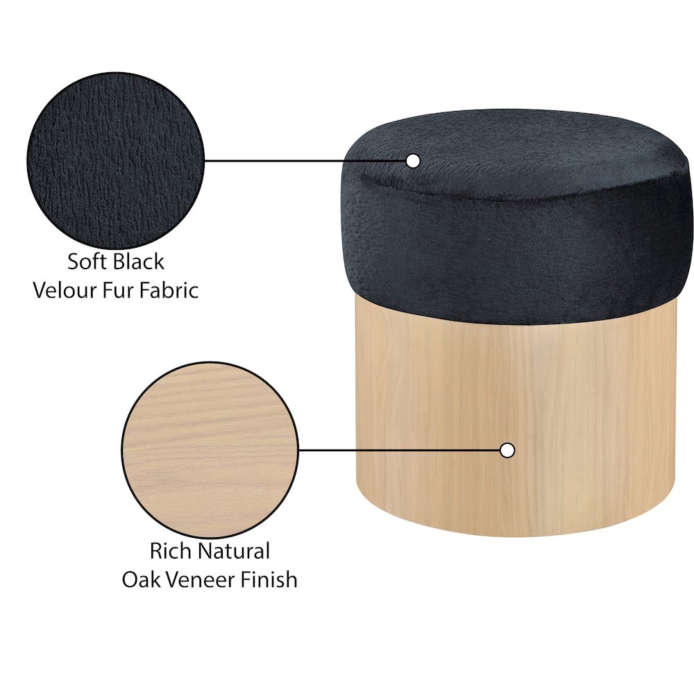 Nimes Black Velour Fur Fabric Ottoman/Stool. Picture 6