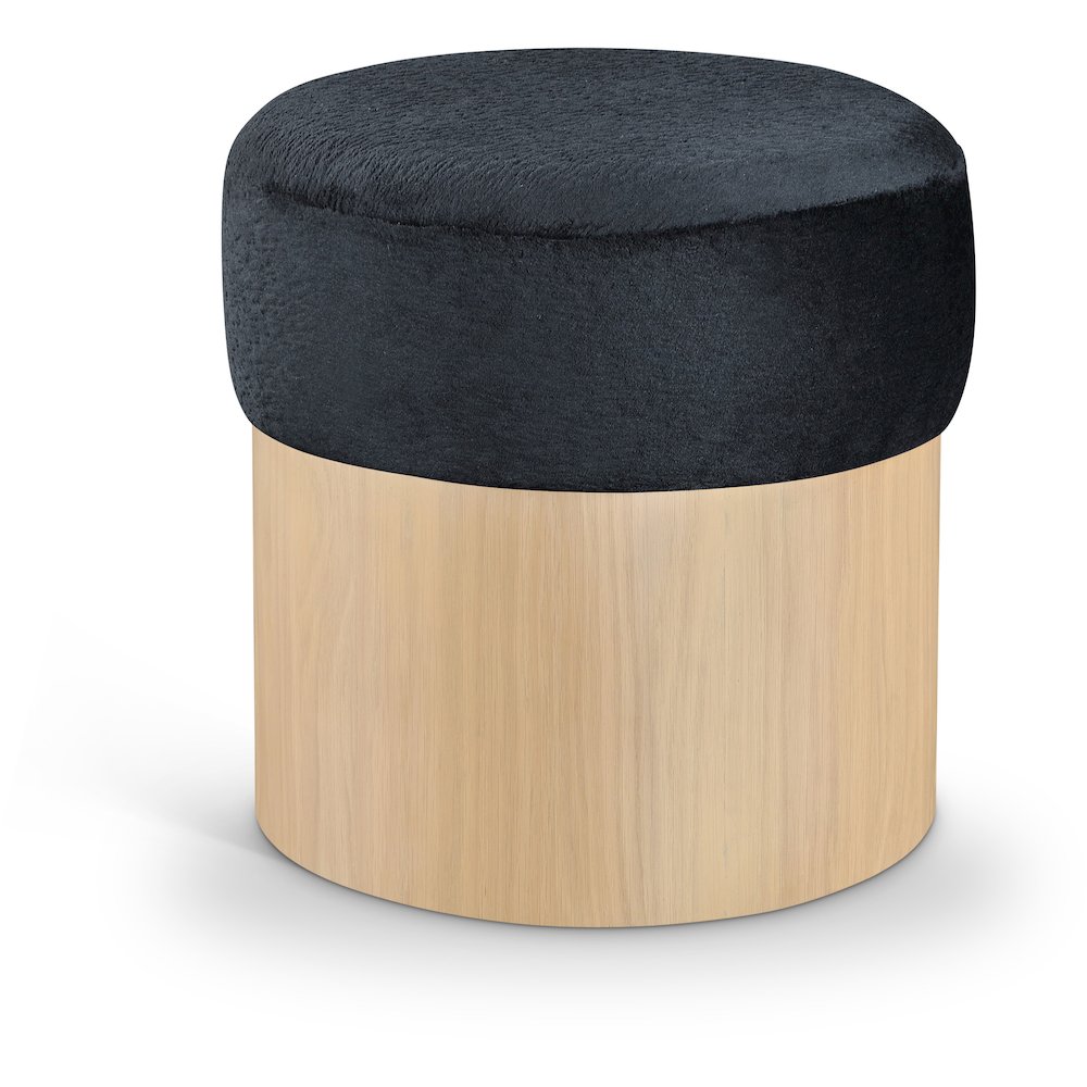 Nimes Black Velour Fur Fabric Ottoman/Stool. Picture 1