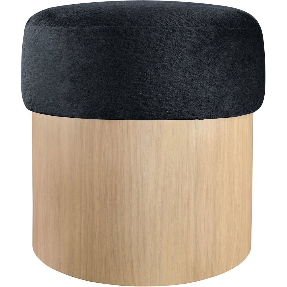 Nimes Black Velour Fur Fabric Ottoman/Stool. Picture 3