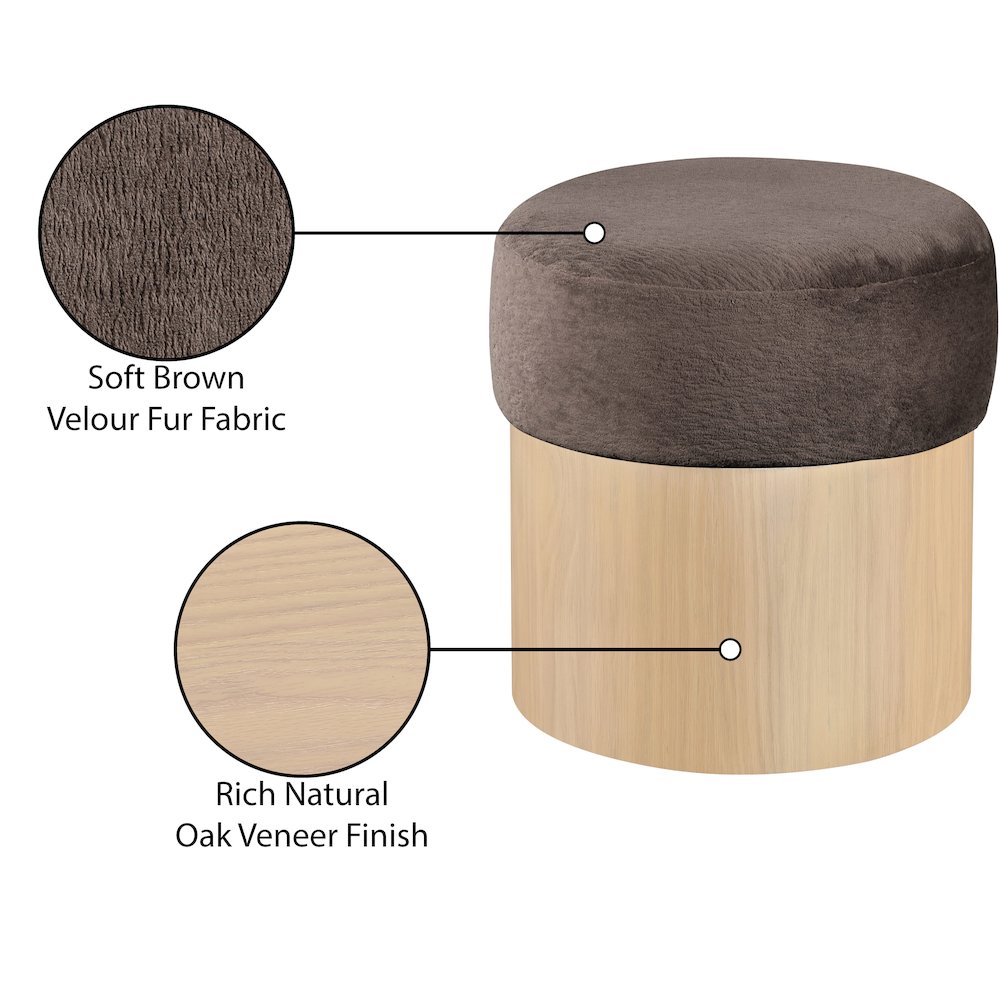 Nimes Brown Velour Fur Fabric Ottoman/Stool. Picture 6