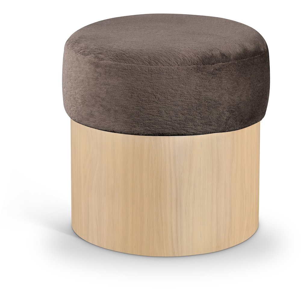 Nimes Brown Velour Fur Fabric Ottoman/Stool. Picture 1