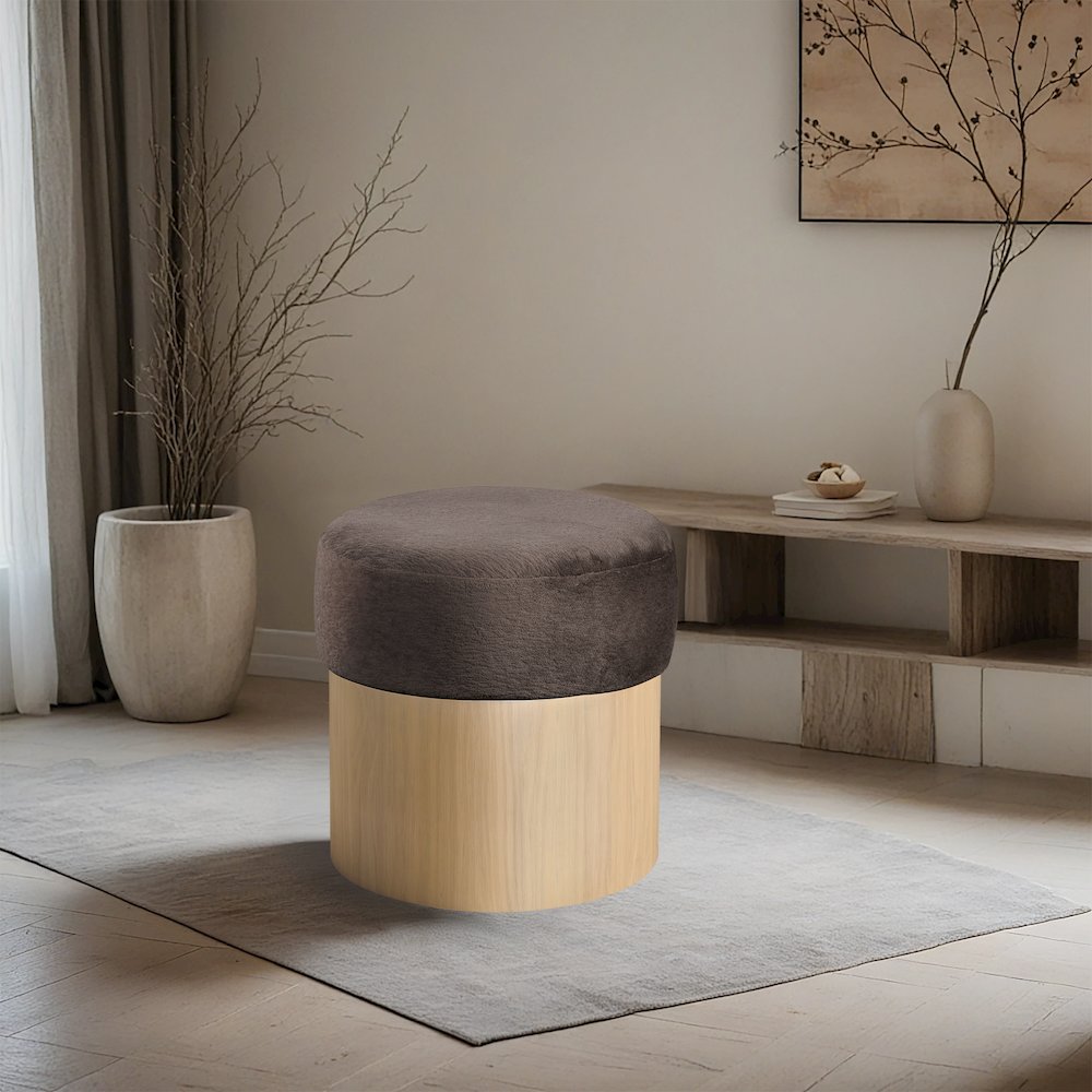 Nimes Brown Velour Fur Fabric Ottoman/Stool. Picture 2