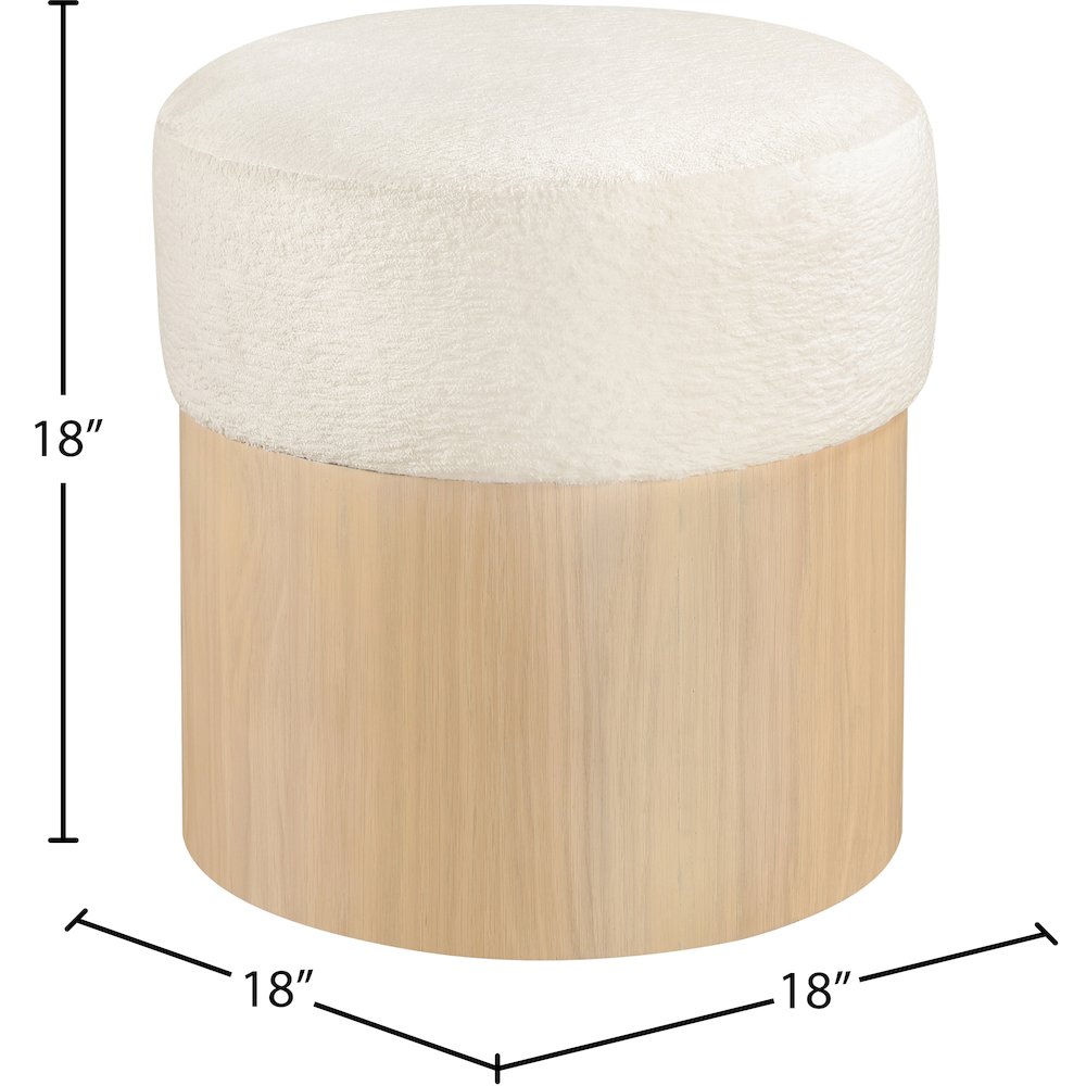 Nimes Cream Velour Fur Fabric Ottoman/Stool. Picture 5