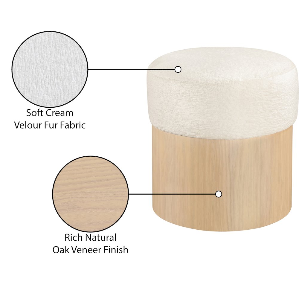 Nimes Cream Velour Fur Fabric Ottoman/Stool. Picture 6