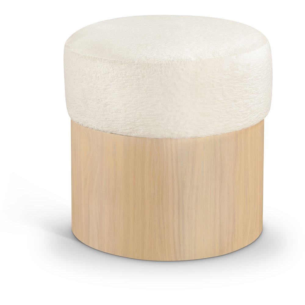 Nimes Cream Velour Fur Fabric Ottoman/Stool. Picture 1