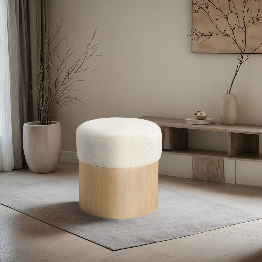 Nimes Cream Velour Fur Fabric Ottoman/Stool. Picture 2