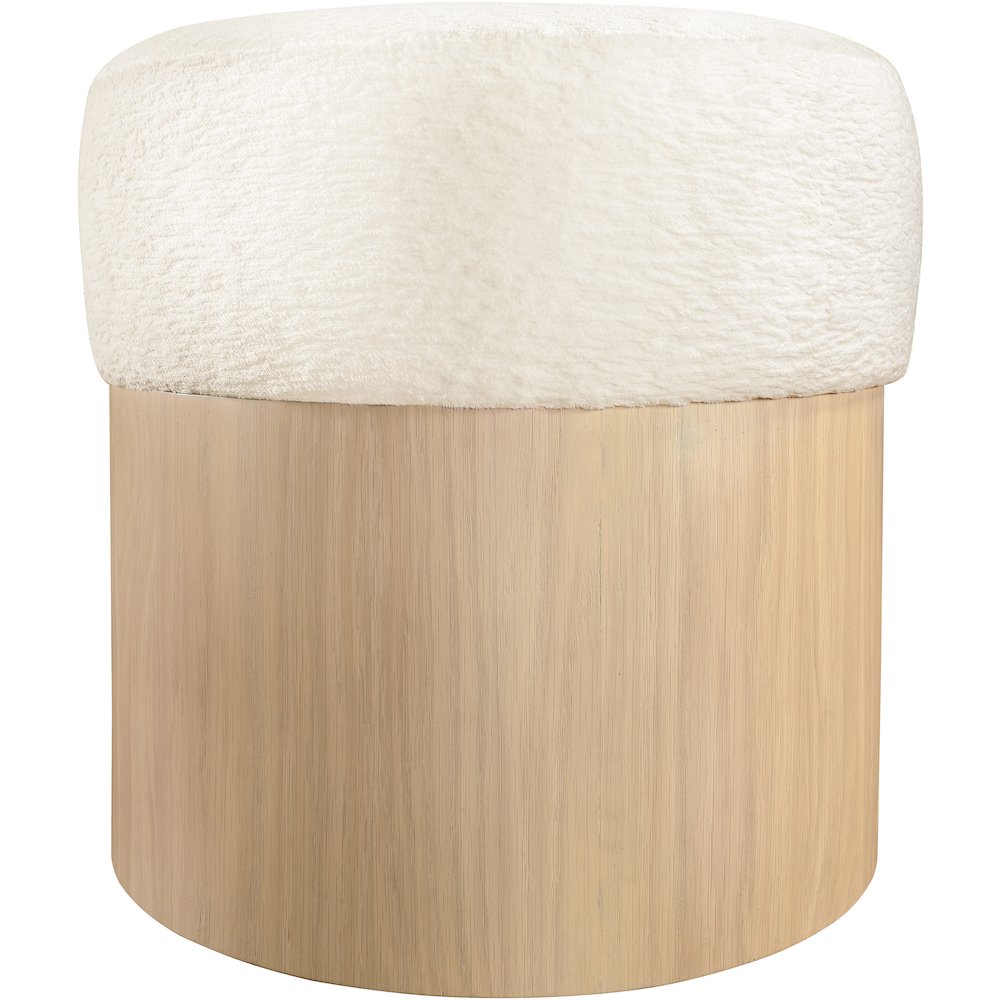 Nimes Cream Velour Fur Fabric Ottoman/Stool. Picture 3