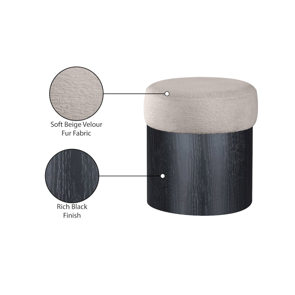 Nimes Beige Velour Fur Fabric Ottoman/Stool. Picture 7