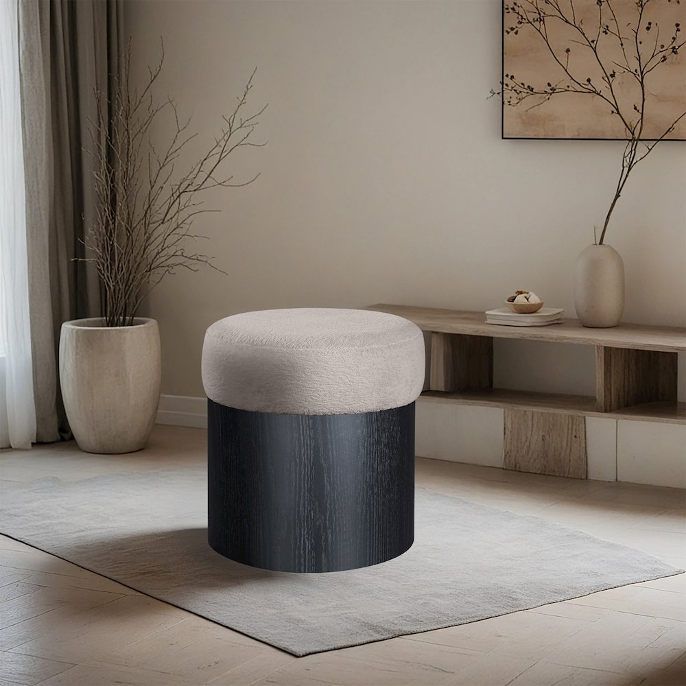 Nimes Beige Velour Fur Fabric Ottoman/Stool. Picture 2