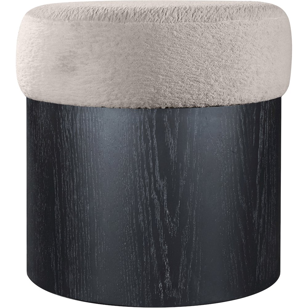 Nimes Beige Velour Fur Fabric Ottoman/Stool. Picture 3