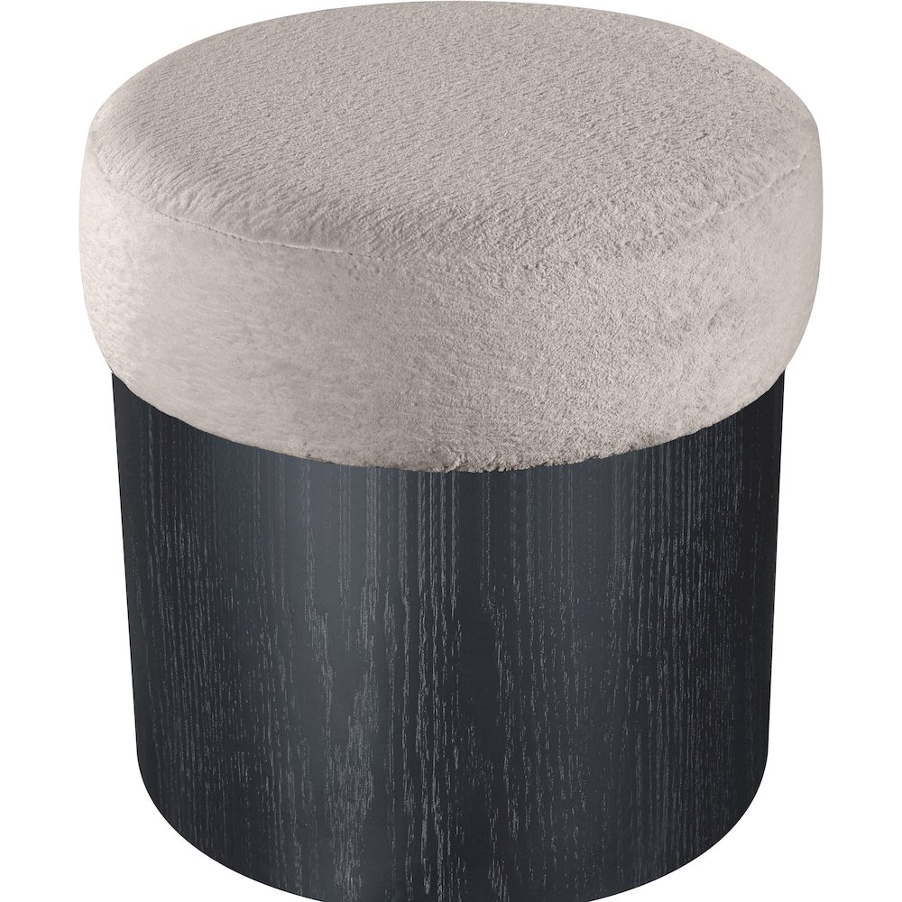 Nimes Beige Velour Fur Fabric Ottoman/Stool. Picture 4