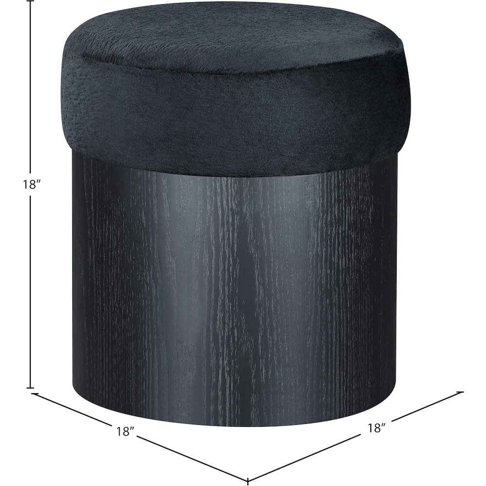Nimes Black Velour Fur Fabric Ottoman/Stool. Picture 6