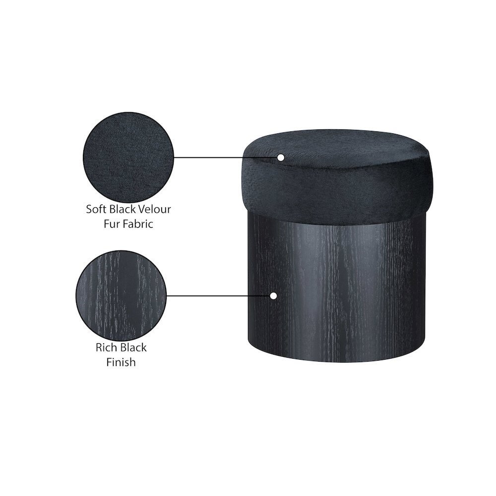 Nimes Black Velour Fur Fabric Ottoman/Stool. Picture 7