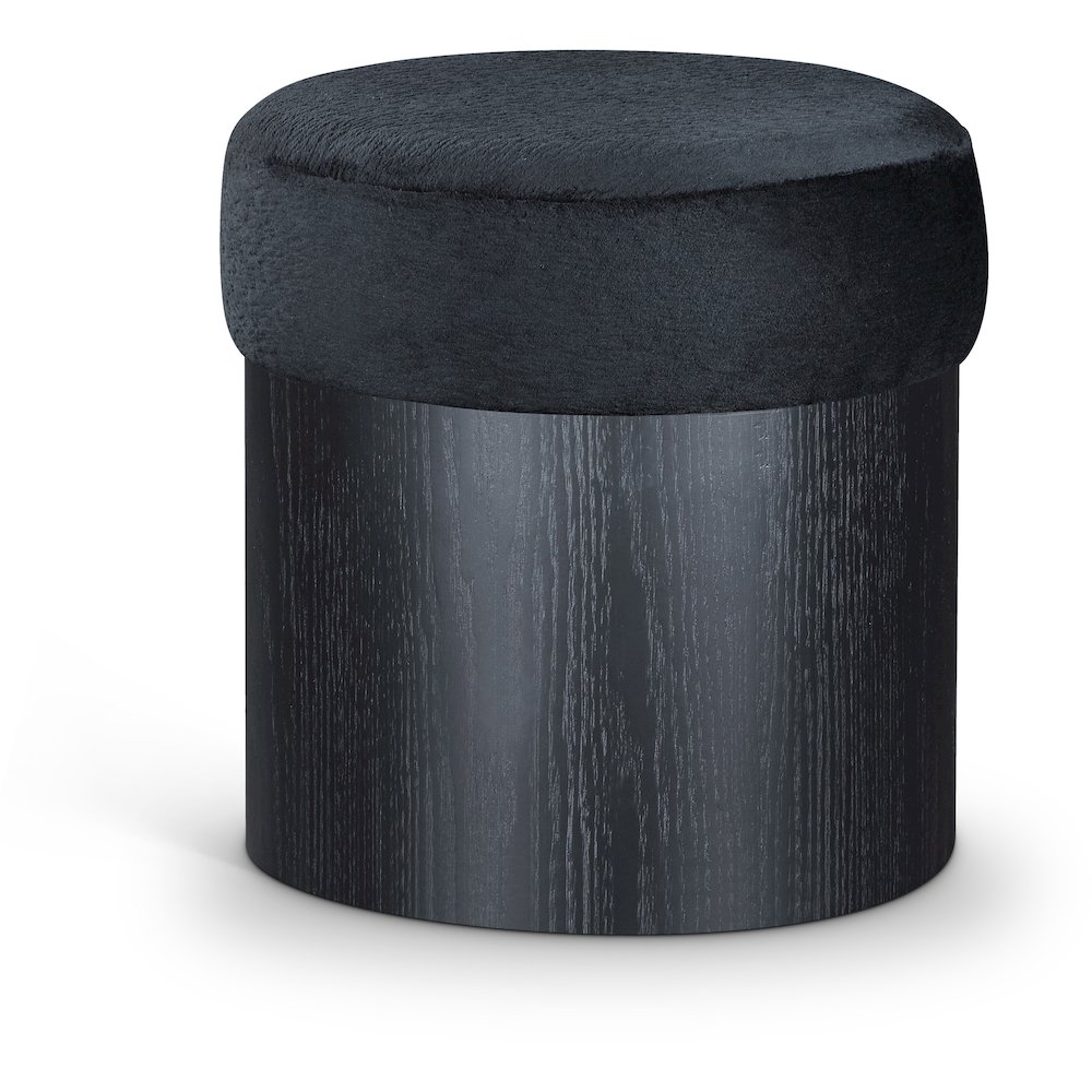 Nimes Black Velour Fur Fabric Ottoman/Stool. Picture 1