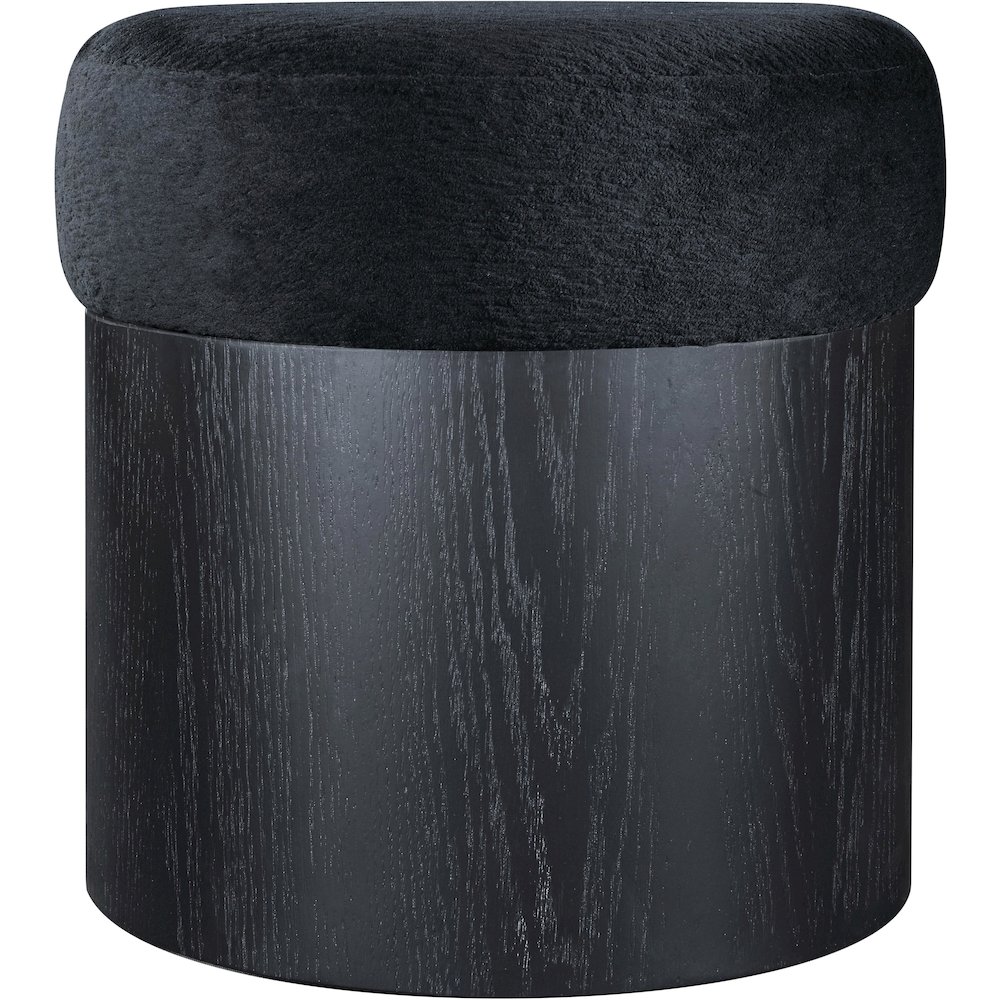 Nimes Black Velour Fur Fabric Ottoman/Stool. Picture 3