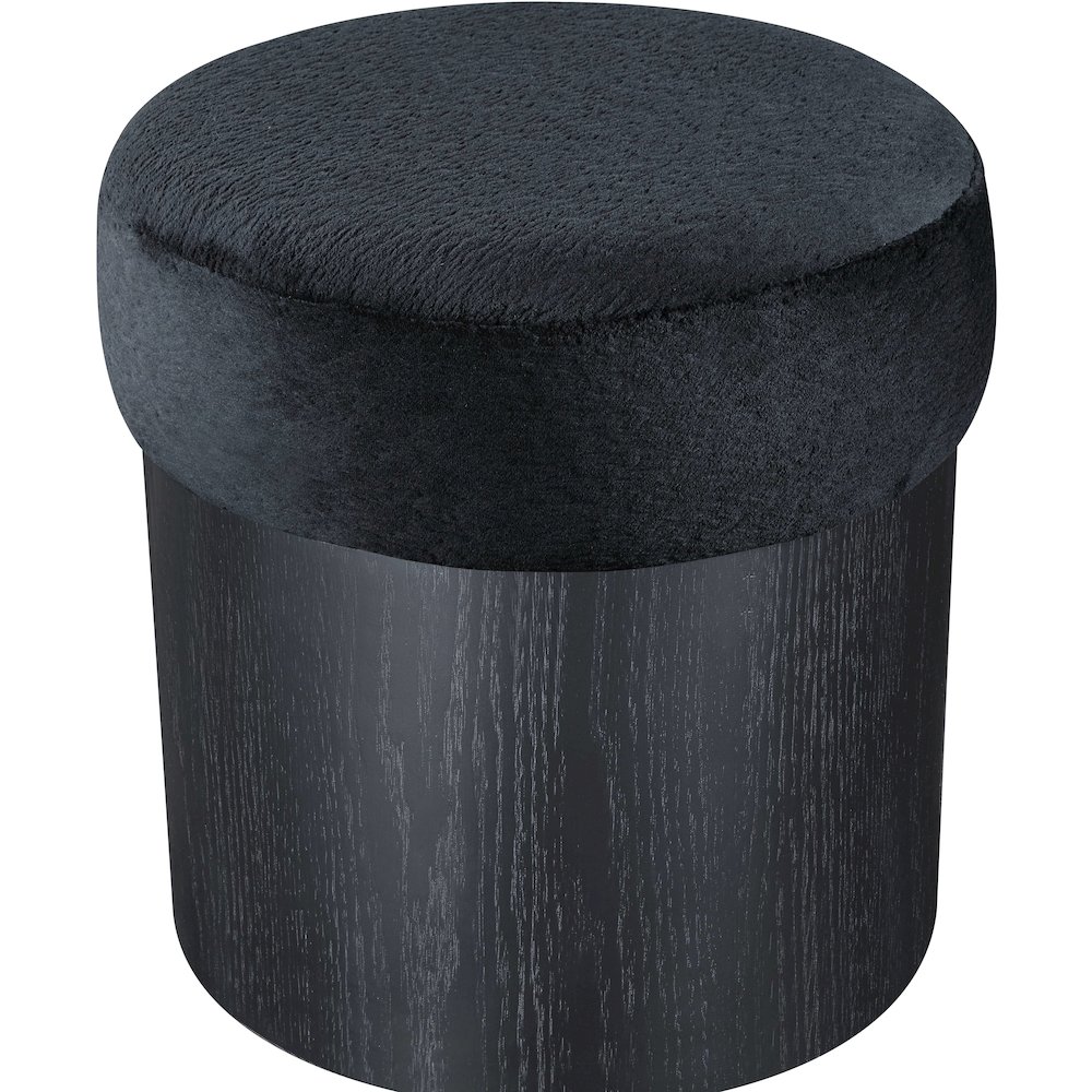 Nimes Black Velour Fur Fabric Ottoman/Stool. Picture 4