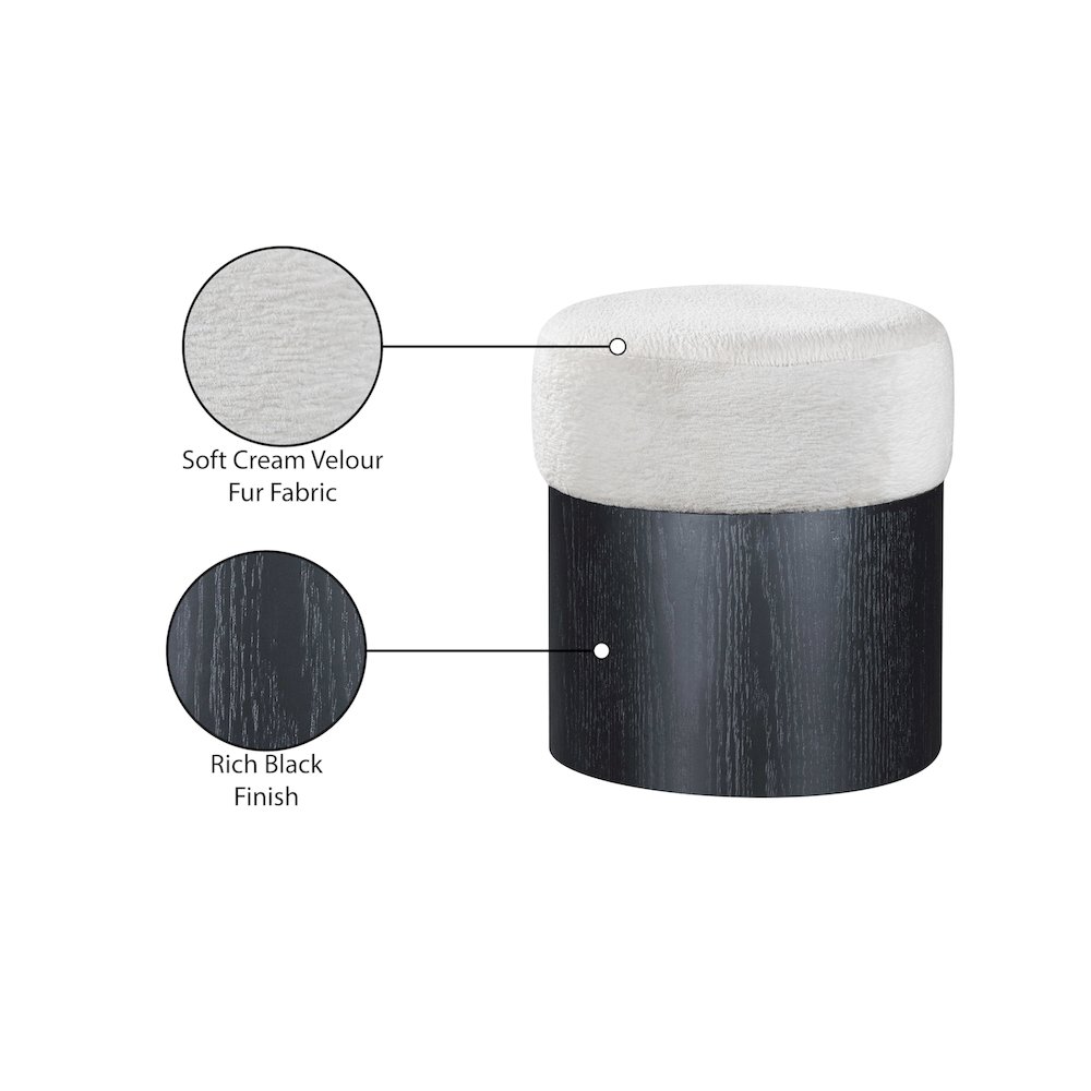 Nimes Cream Velour Fur Fabric Ottoman/Stool. Picture 7