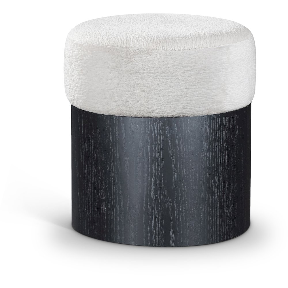 Nimes Cream Velour Fur Fabric Ottoman/Stool. Picture 1