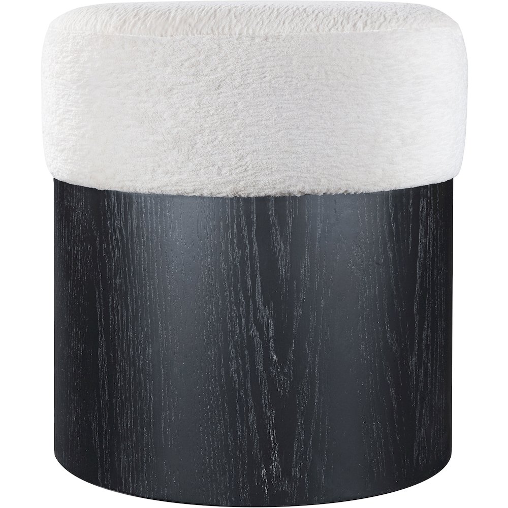 Nimes Cream Velour Fur Fabric Ottoman/Stool. Picture 3