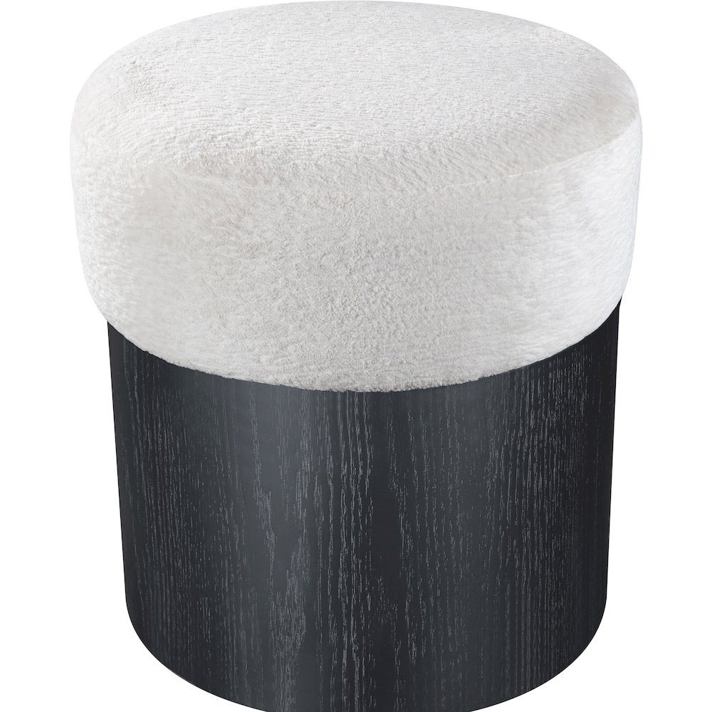 Nimes Cream Velour Fur Fabric Ottoman/Stool. Picture 4