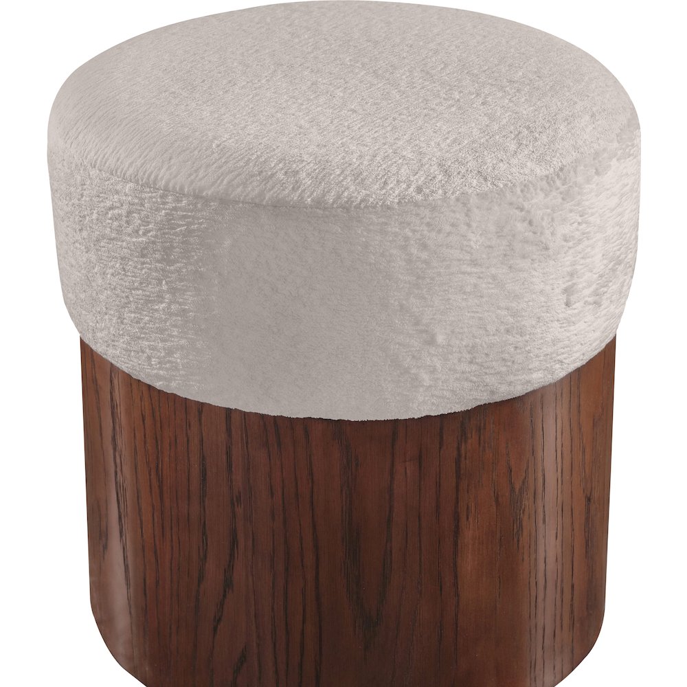 Nimes Beige Velour Fur Fabric Ottoman/Stool. Picture 4