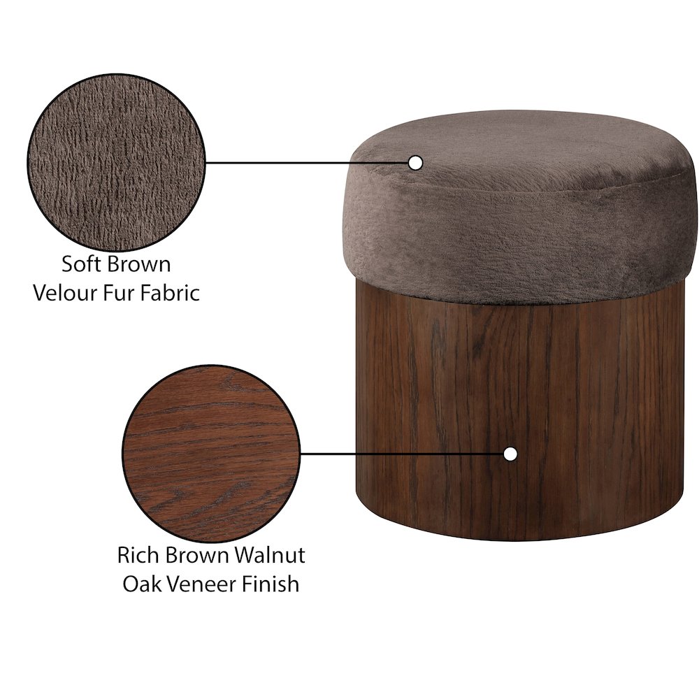 Nimes Brown Velour Fur Fabric Ottoman/Stool. Picture 7