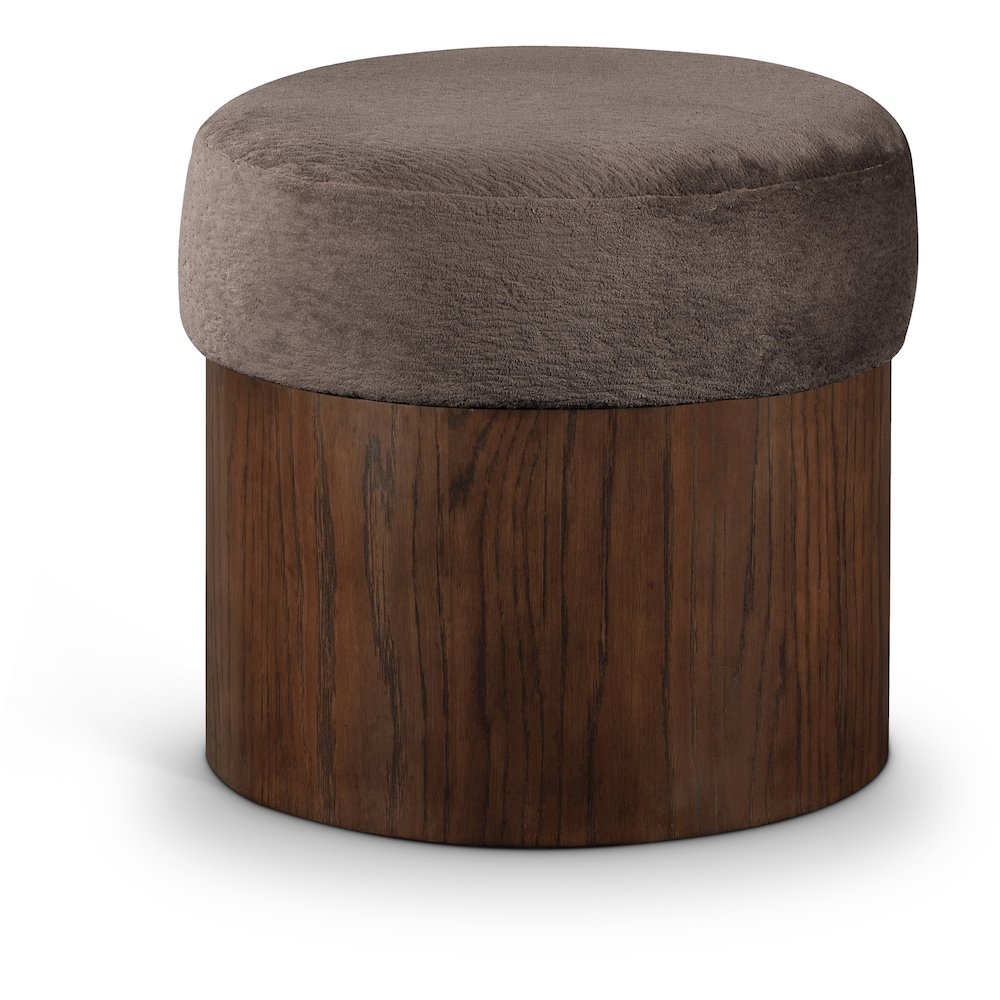 Nimes Brown Velour Fur Fabric Ottoman/Stool. Picture 1
