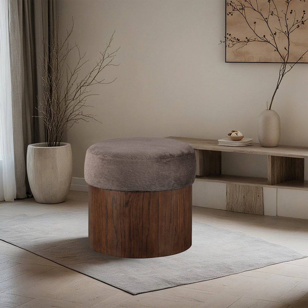 Nimes Brown Velour Fur Fabric Ottoman/Stool. Picture 2