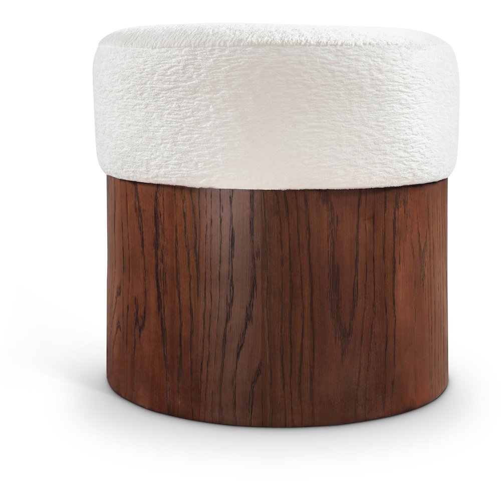 Nimes Cream Velour Fur Fabric Ottoman/Stool. Picture 1