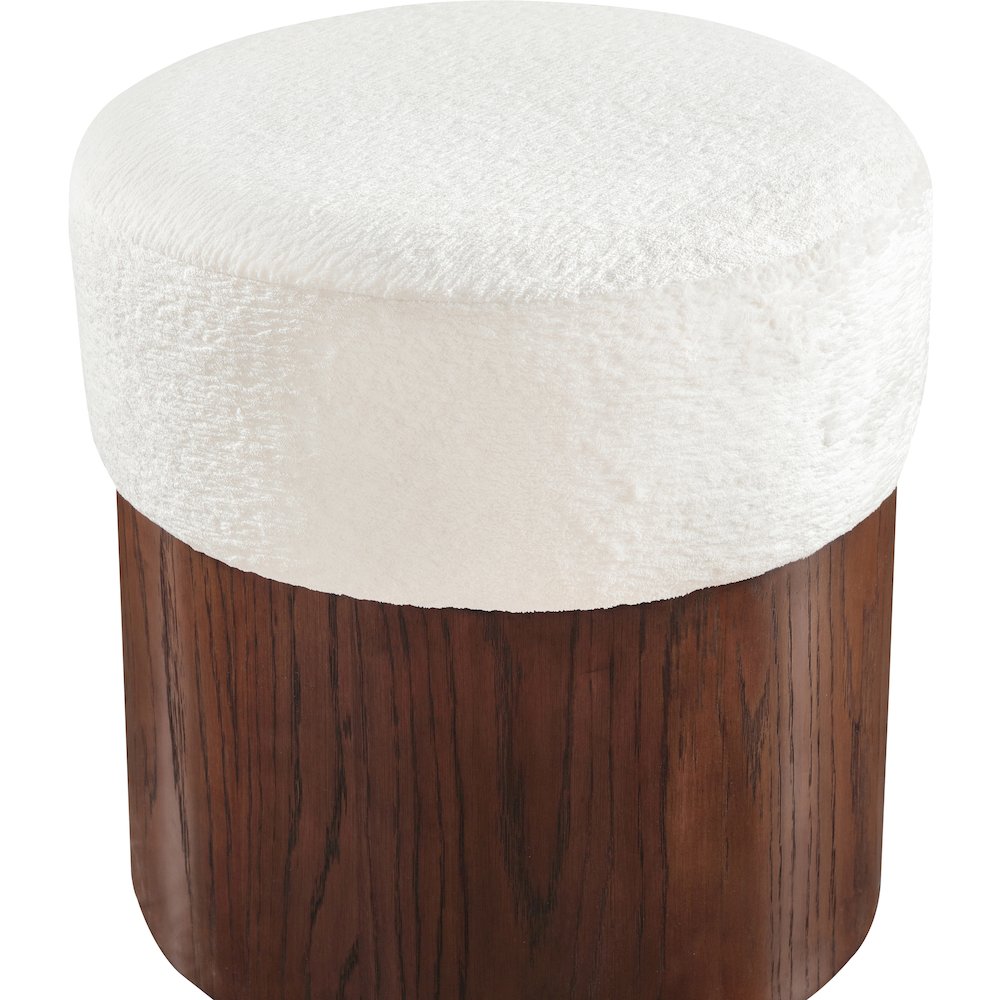 Nimes Cream Velour Fur Fabric Ottoman/Stool. Picture 4