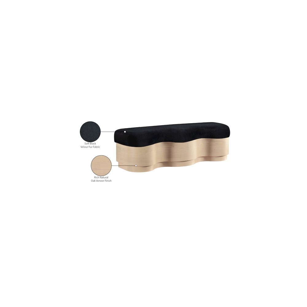 Savoy Black Velour Fur Fabric Bench. Picture 9