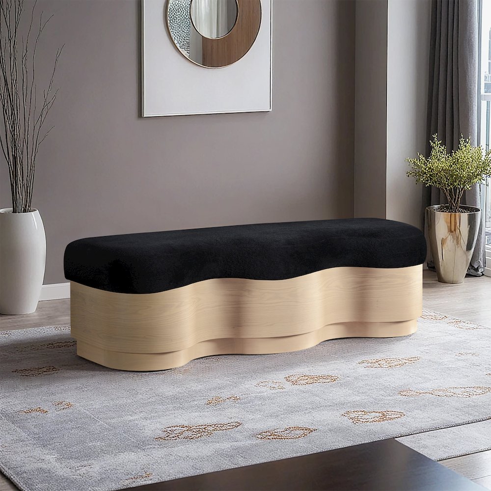 Savoy Black Velour Fur Fabric Bench. Picture 2