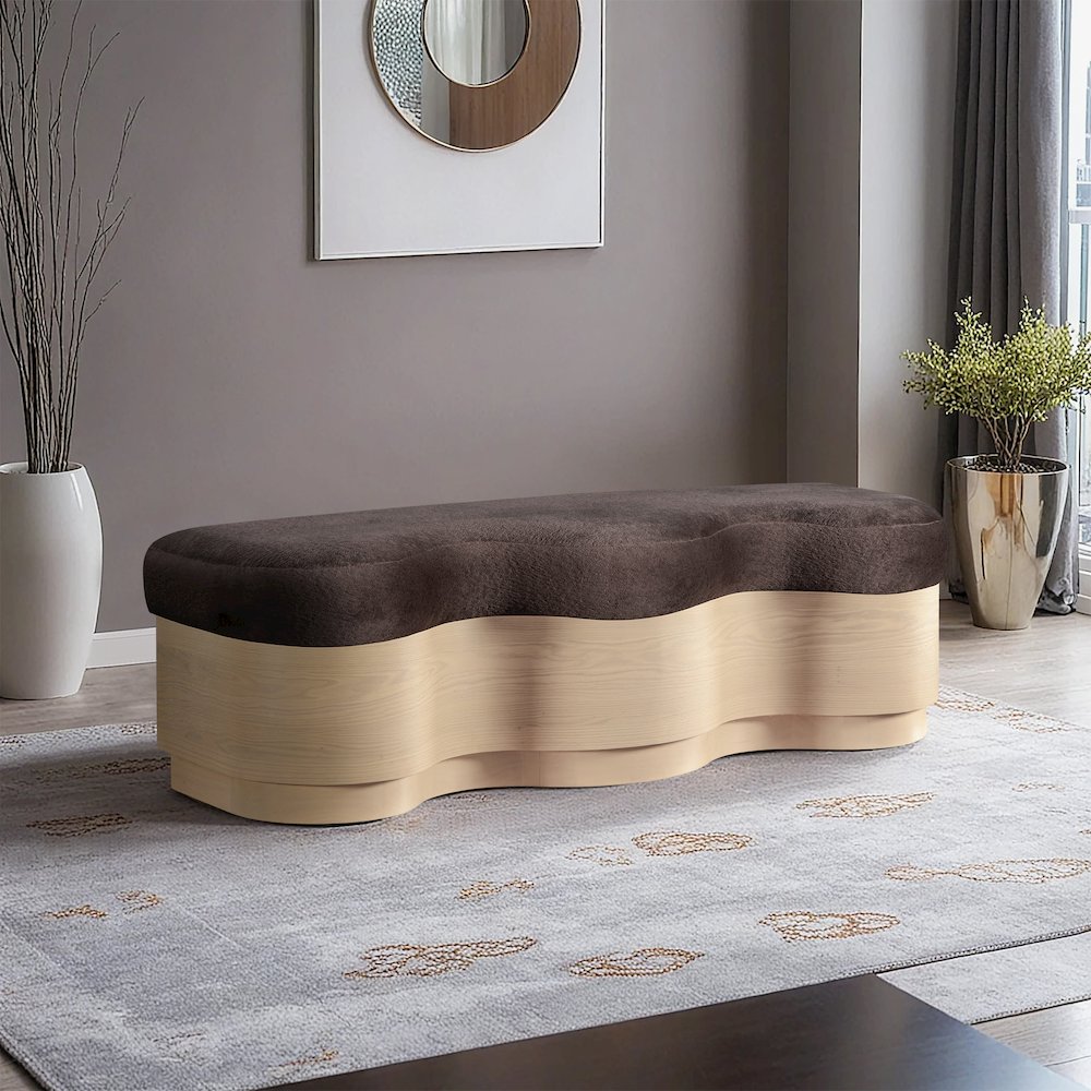 Savoy Brown Velour Fur Fabric Bench. Picture 2