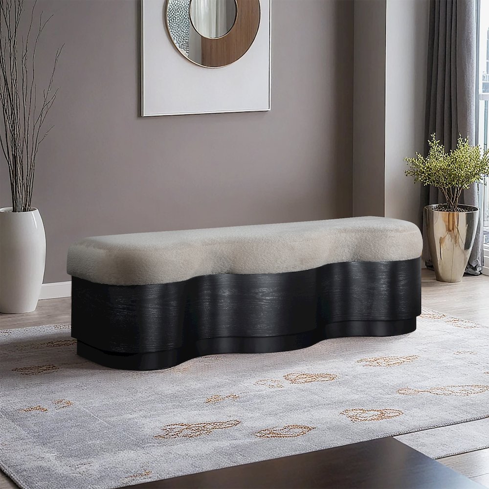 Savoy Beige Velour Fur Fabric Bench. Picture 2