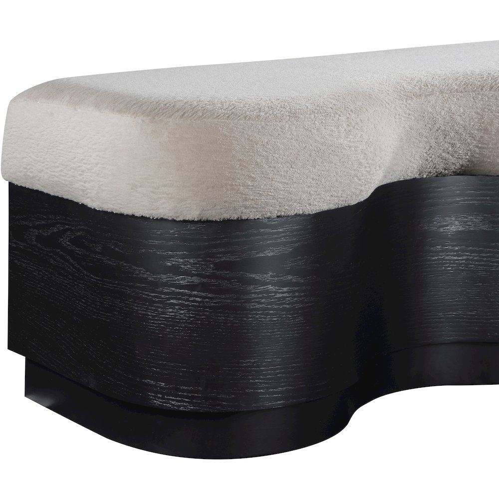 Savoy Beige Velour Fur Fabric Bench. Picture 6