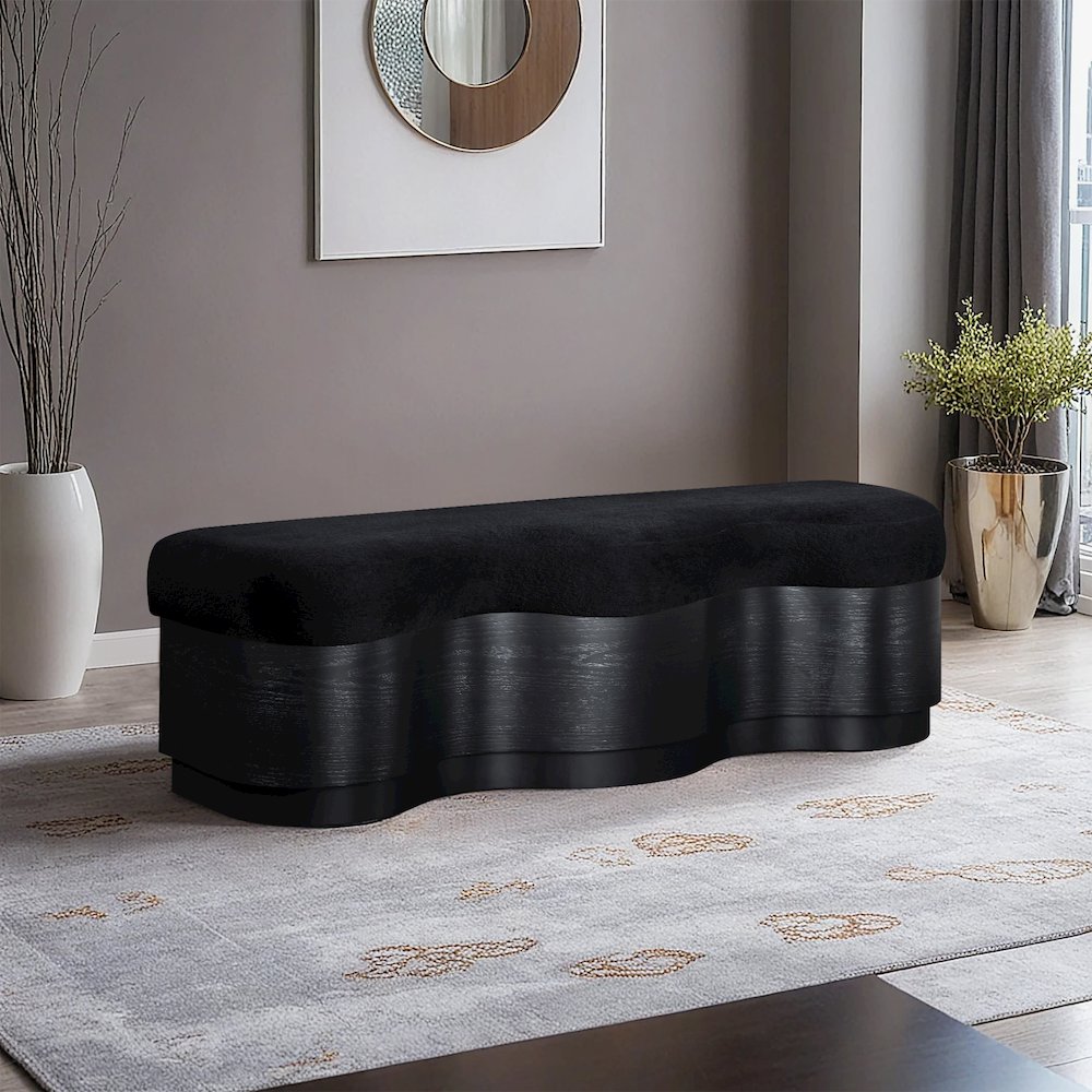 Savoy Black Velour Fur Fabric Bench. Picture 2
