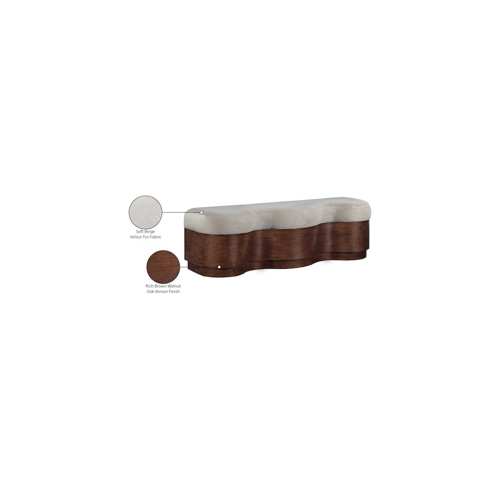 Savoy Beige Velour Fur Fabric Bench. Picture 9