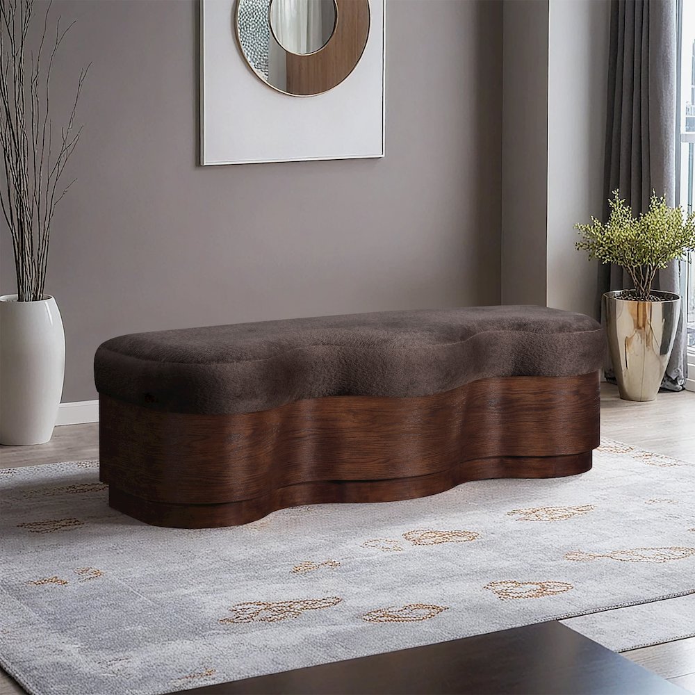 Savoy Brown Velour Fur Fabric Bench. Picture 2