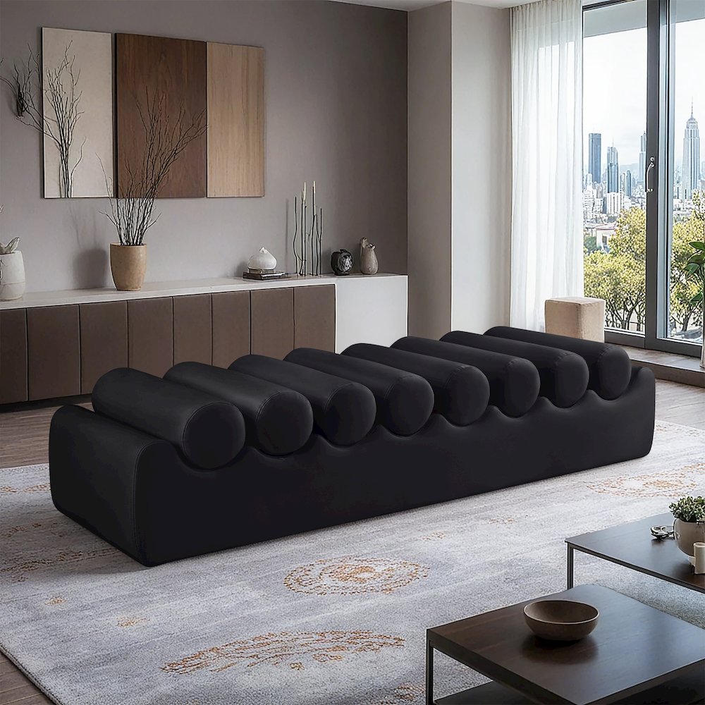 Rumble Black Vegan Leather Bench. Picture 2