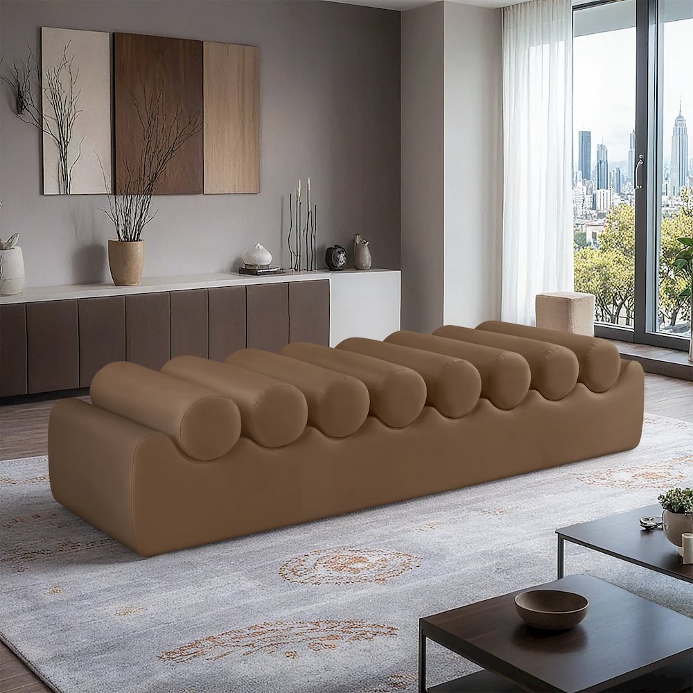 Rumble Brown Vegan Leather Bench. Picture 2