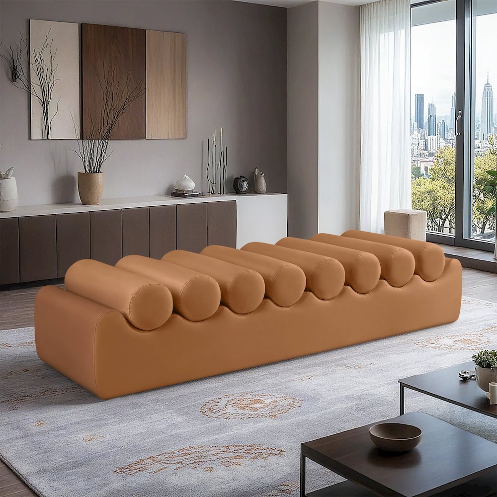 Rumble Cognac Vegan Leather Bench. Picture 2