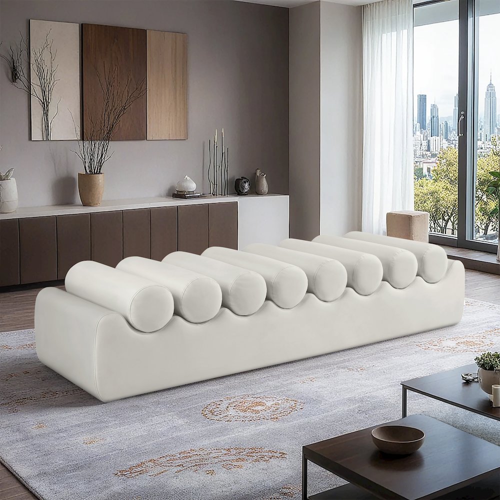 Rumble Cream Vegan Leather Bench. Picture 2
