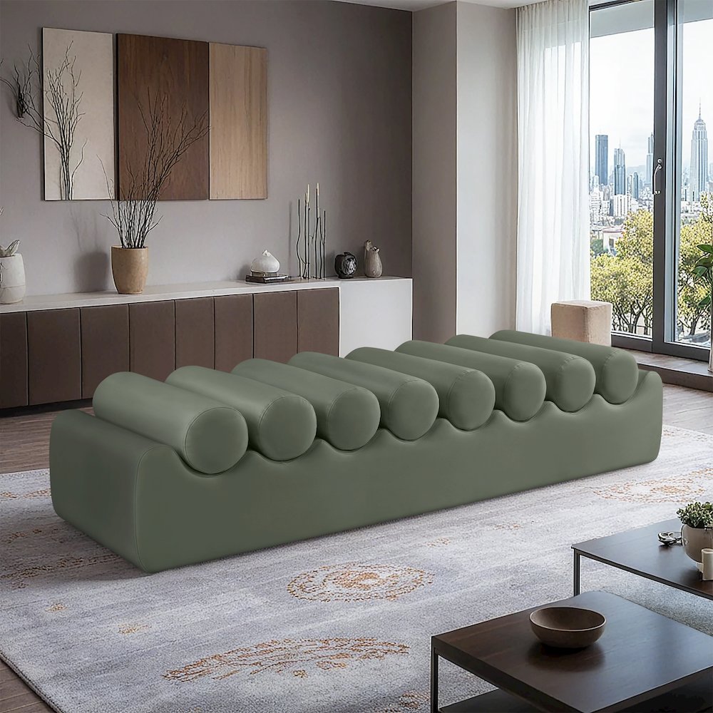 Rumble Green Vegan Leather Bench. Picture 2